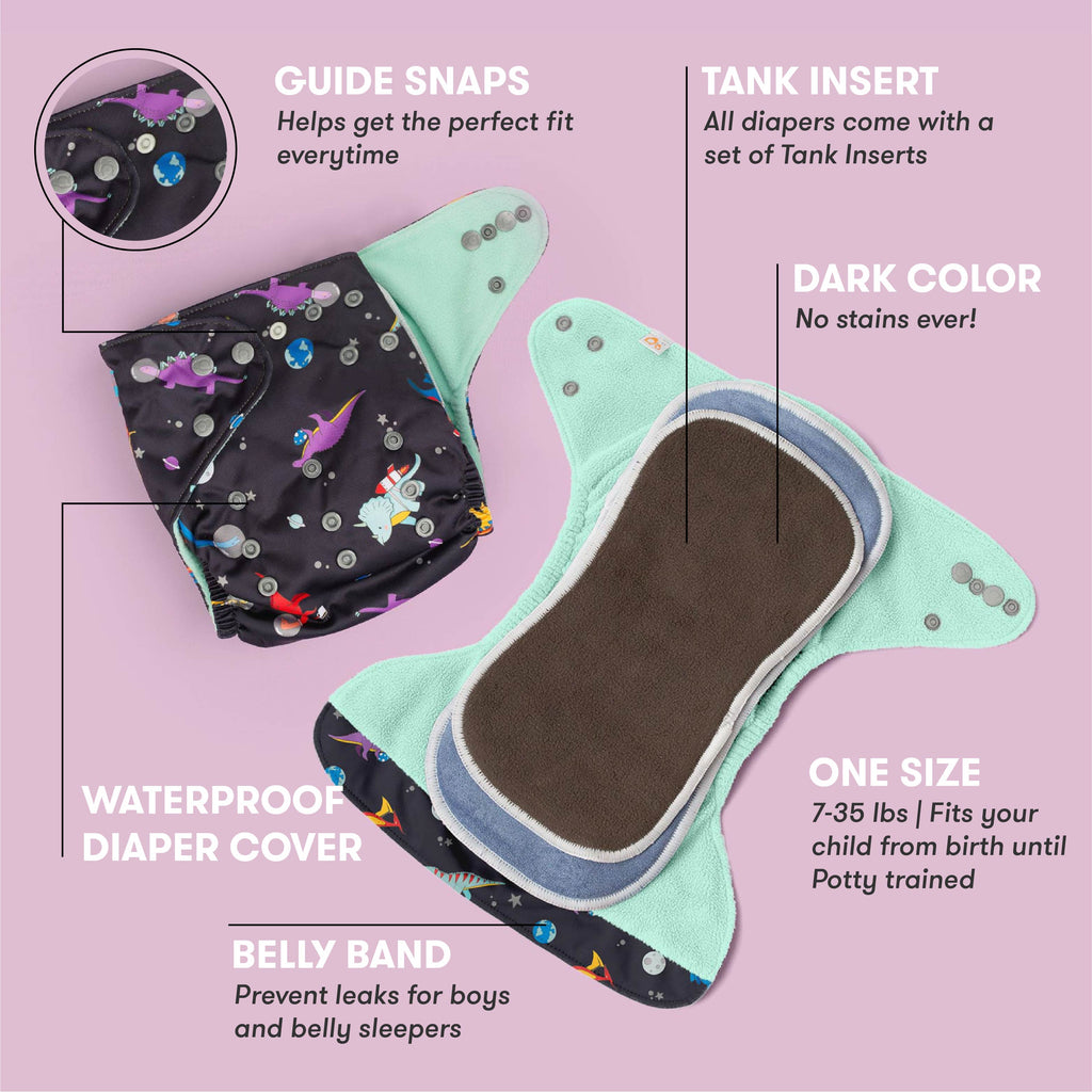 infographic with folded cloth diaper and extended cloth diaper