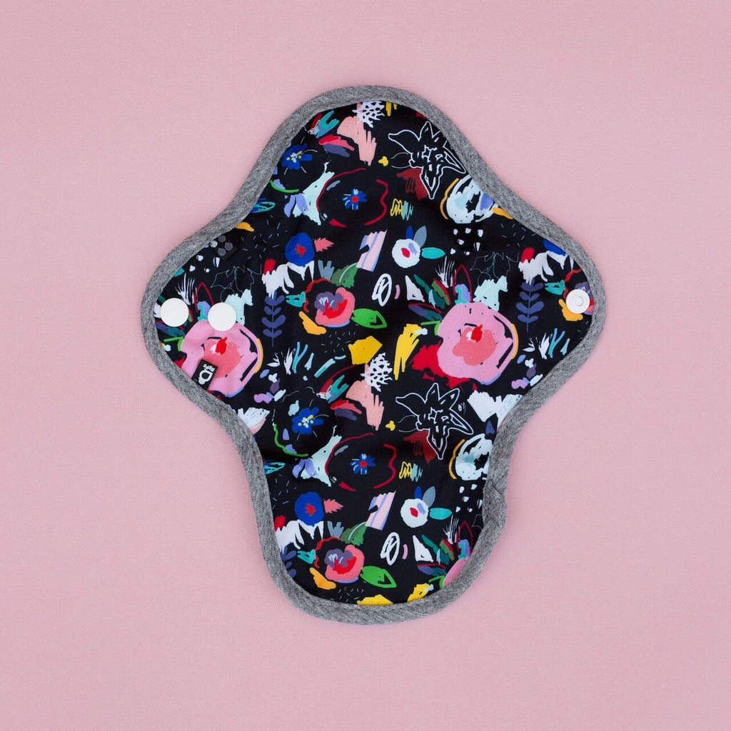 Image for HyPs Original Reusable Pad - size Liner, design Florals Black