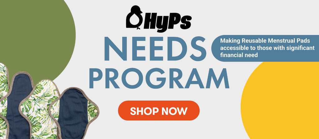 Promotional banner for HyPS Needs Program with text and product images on a white background