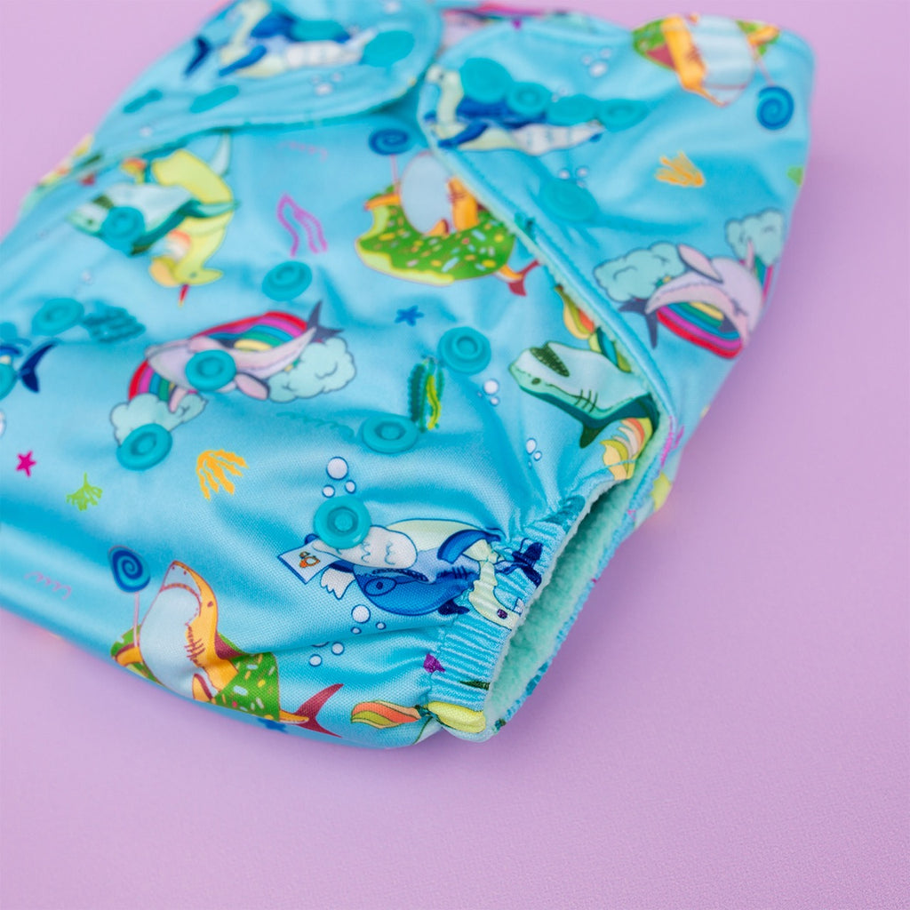 Image for Tank Cloth Diaper - design Shark Week Blue